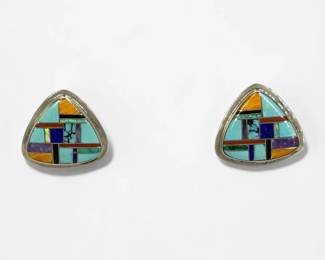 Sterling & Multi-Stone Inlay Navajo Earrings