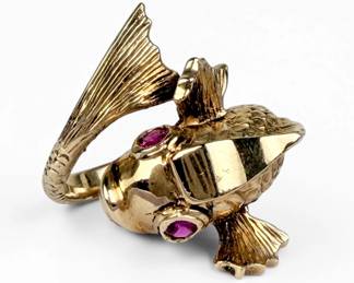 14K Yellow Gold & Ruby Koi Fish Ring
