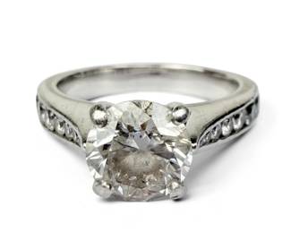 18K White Gold w/ 1.66 CT Center Diamond Engagement Ring