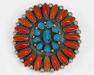 Navajo Silver, Turquoise, & Coral Pendant