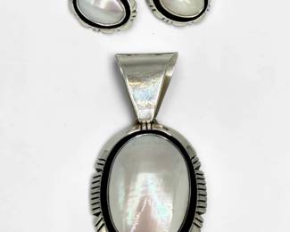 Carol Felley Sterling Silver & Mother of Pearl Earrings & Pendant