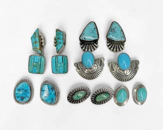 Group of Navajo-Style Silver & Turquoise Jewelry