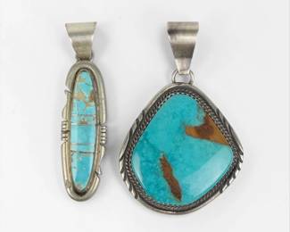 (2) Navajo Sterling & Turquoise Pendants