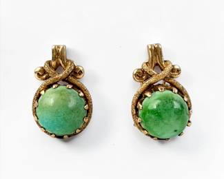 18K Yellow Gold & Green Stone Earrings