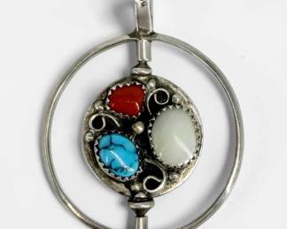 Multi-Stone & Sterling Silver Spinning Navajo Pendant