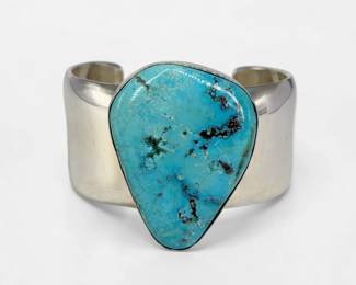 J. Nelson Navajo Sterling Silver & Turquoise Cuff
