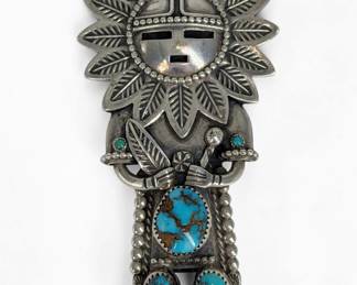 Jerry Roan Silver & Turquoise Kachina Pendant