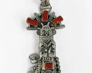 Daniel Mike Sterling Silver & Coral Kachina Pendant