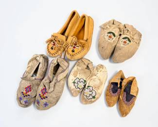 (5) Pairs of Child's Native American Beaded Hide Moccasins