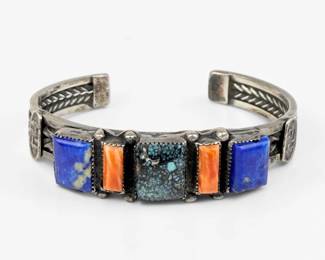 Navajo Whirling Log Silver & Multi-Stone Cuff