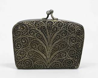 Antique Latvian .875 Silver Filigree Coin Purse