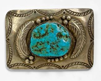 Alice Benally Silver & Turquoise Belt Buckle