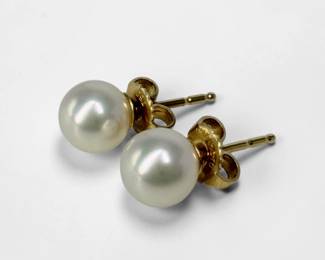 Mikimoto 18K Yellow Gold Pearl Earrings