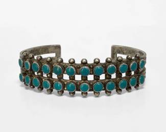 Zuni Sterling Silver & Turquoise Petit Point Cuff