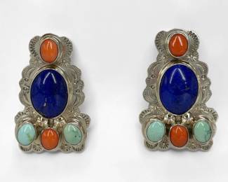 Navajo Sterling, Turquoise, & Lapis Lazuli Earrings