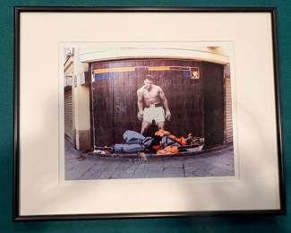 Framed Photograph Muhammad Ali Vs Ryu from Street Fighter by French Street Artist COMBO Based on 1965 Photo of Ali Standing Over Sonny Liston!