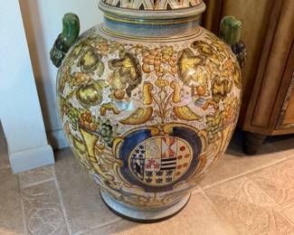 #58 - $60 - Large pottery urn with lid Italian style 21x32