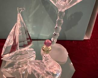 #176 - $100 - Swarovski Palm tree - seal with ball on nose - Sail boat set of 3