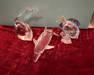 #180 - $70 - Swarovski Whale with a Small dolphin with a blue and yellow fish set of 3