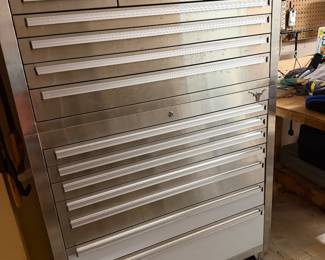 #94 - $450 - Steel glide tall tool chest - silver color 41wx18dx61t