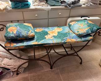 #83B - $140 - Wrought iron bench with cushion 55wx15dx25t