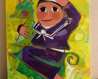 #73 - $200 - Boy sailor acrylic painting signed 48x36