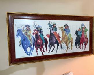 #29 - $100 - Multi color print of horse riders 22x45