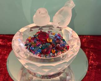 #190 - $70 - Swarovski Birds on bird bath