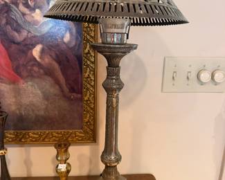 #62 - $160 - Pair of silver plate votive lamps 27"