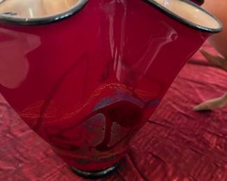 #19 - $60 - Nourot Art glass studio CA "Fluted mantle" red glass