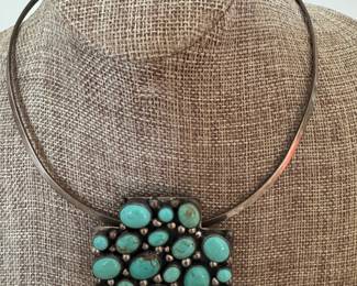 #122 - $70 - Navajo sterling cross with turquoise & necklace