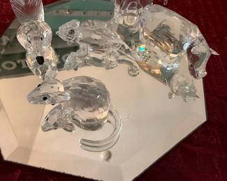 #197 - $60 - Swarovski Set of 5 mini rhino/ ant eater/ chameleon/ Mouse/Oxen