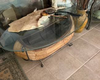 #49 - $150 - Canoe coffee table with glass top 41x17x22