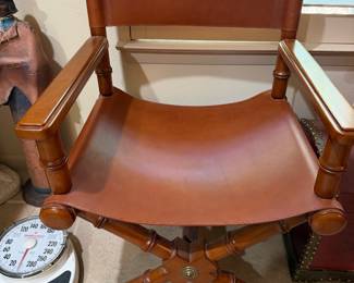 #34 - $200 - Armchair captain doesn’t fold leather/wood 24Lx22x35