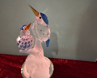 #185 - $70 - Swarovski Blue bird pair perched on a frosted branch