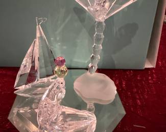 #176 - $100 - Swarovski Palm tree - seal with ball on nose - Sail boat set of 3