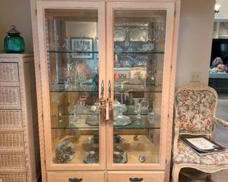 #68 - $350 - Birch style curio cabinet with rounded pediment 48x88x20