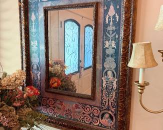 #3 - $150 - Mirror polychrome decorative wood Italian style 44x35