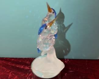 #185 - $70 - Swarovski Blue bird pair perched on a frosted branch