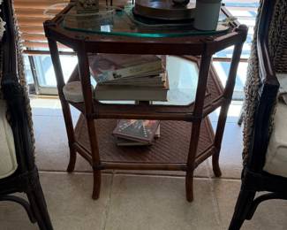 #47 - $100 - Rattan side table 2 shelves 27x27x26