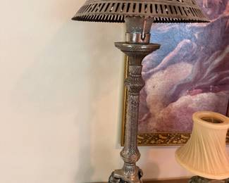 #62 - $160 - Pair of silver plate votive lamps 27"