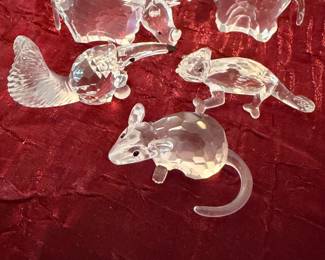 #197 - $60 - Swarovski Set of 5 mini rhino/ ant eater/ chameleon/ Mouse/Oxen