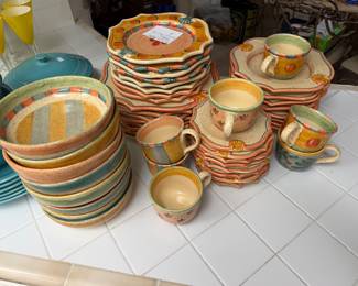 #57 - $250 - Horchow made in Italy poterry dinnerware sale 8 soup plates/ 8 salad plates 8 cereals bowls / 7 cups and saucers