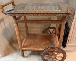 #63 - $150 - Wicker rolling cart 32x23x32