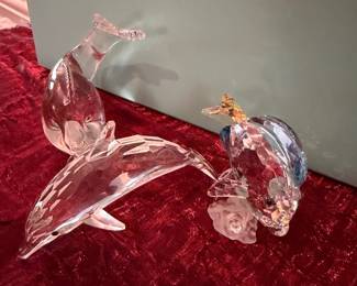 #180 - $70 - Swarovski Whale with a Small dolphin with a blue and yellow fish set of 3