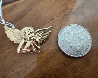 #114 - $125 - 14kt gold Angel slider for omega or regular chain 1.92gr