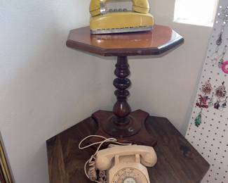 Vintage yellow and pink telephones