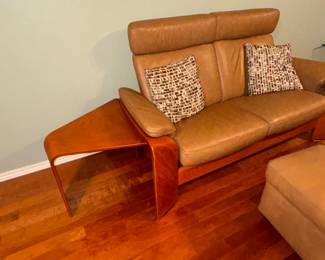 Danish reclining loveseat and side table