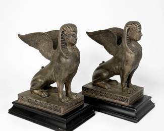 Pair of Bronze Egyptian Revival Winged Sphinx Sculptures