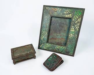 (3pc) Tiffany Studios Pine Needle Desk Set